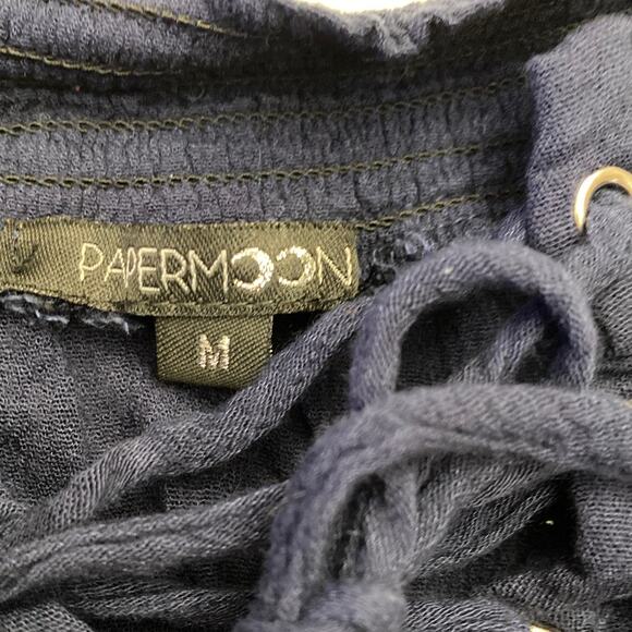 Lace Up Front Ruffled Cropped M Long Sleeve Blouse Top Navy Blue Pirate Medieval - Picture 4 of 8